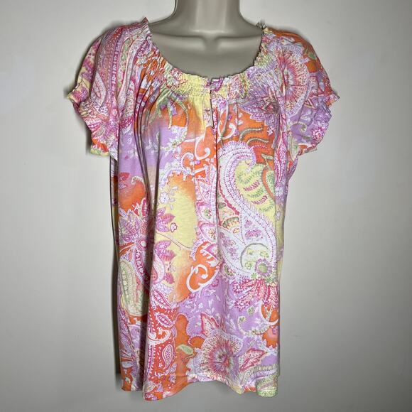 Lauren Ralph Lauren Puff Sleeve Paisley Print Peasant Blouse Pink Combo Size Med - Picture 2 of 11